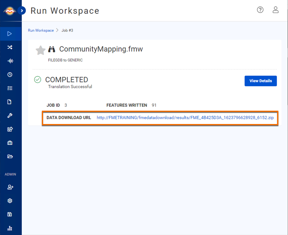 Viewing Data Download URL